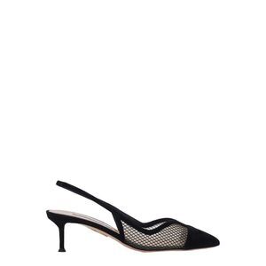 Aquazzura Women Gia' Pointed Slingback With Mesh Inserts In Black Suede Women
